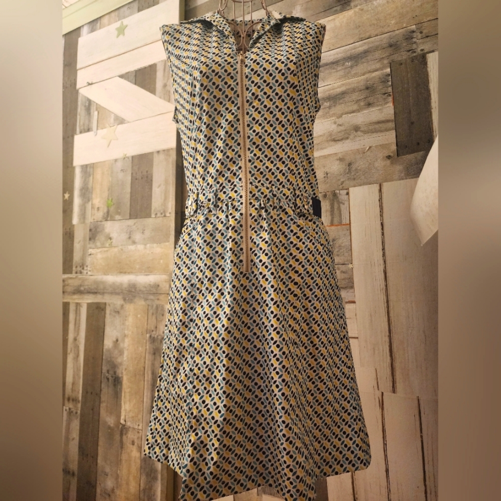 EUC Cracked Wheat belted retro print shift dress